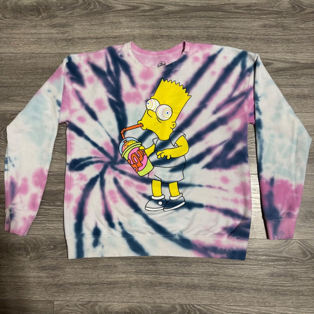 The Simpsons Bart Simpson Squishee Tie Dye Sweatshirt Pink Blue LG Mad Engine